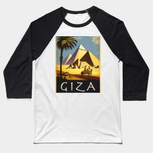 Giza Pyramids Vintage Travel Art Poster Baseball T-Shirt